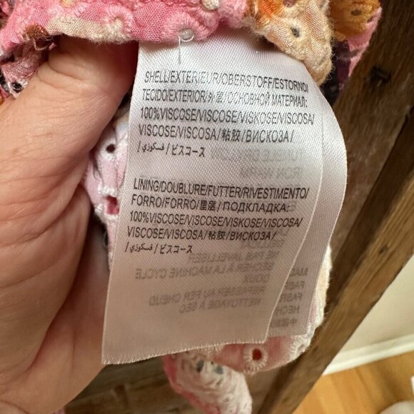 Farm Rio Top Floral Print Square Neckline Smocked Short Puff Sleeve Women's XS - Picture 5 of 10